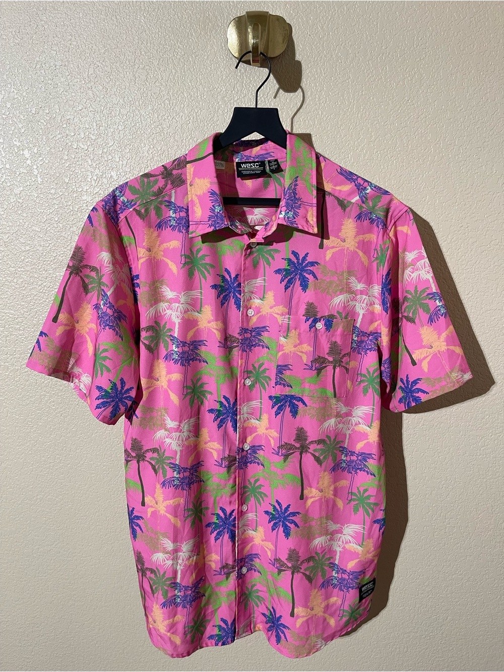 Wesc Pink Tropical Palm Short Sleeve Button-Down Shirt